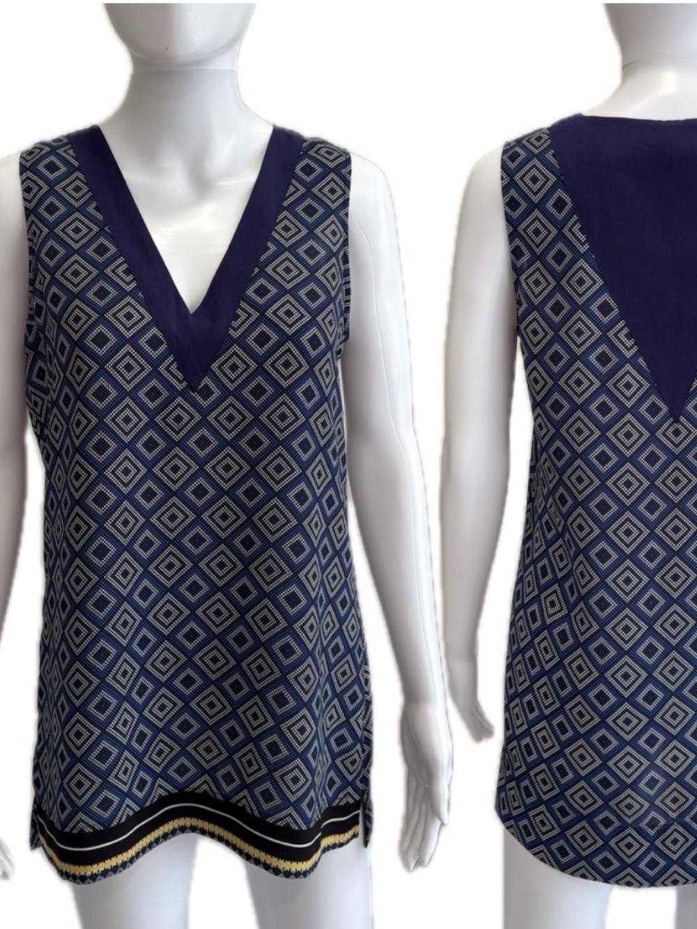 NYDJ Geometric Aztec Patterned V-Neck Tunic Tank Top Size XS High Lo Hem Flowy